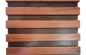 Wood-finish ACP louver panel for modern facades by Nirmaan Groups

